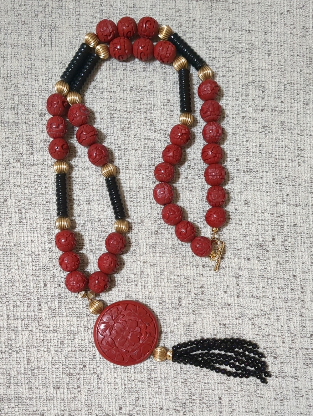 Vintage Cinnabar Bead Necklace